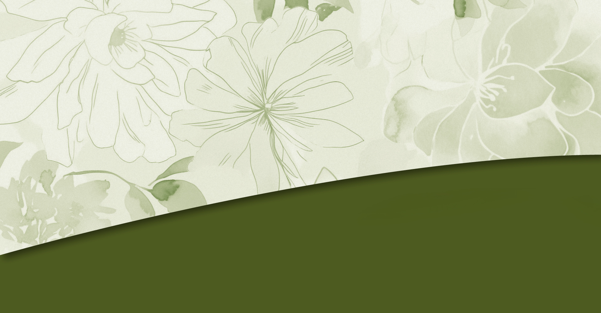 Immagine di sfondo neutro verde con una mezza luna con petali di fiore in trasparenza.